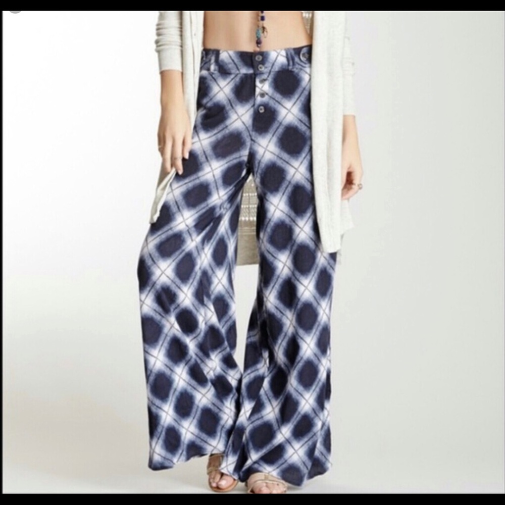 Free People High Waisted Wide Leg Plaid Pants